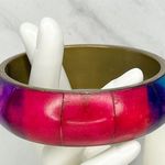 Vintage Chunky Rainbow Inlay Bangle Bracelet ✨ Gold Photo 0