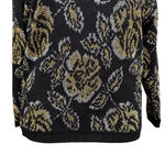 Vintage Bel Ami Black Gold Metallic Floral Sweater Made in USA Size Medium Photo 2