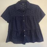 Madewell eyelet dark blue short sleeve blouse Photo 1