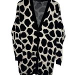 Ann Taylor Boyfriend Cardigan Giraffe Jacquard Women M Sweater Black White Long Photo 0