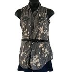 Almost Famous Women's Sleeveless Acid Wash Button-Up Top with Belt – Size XL Photo 1