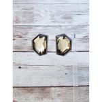 Vintage Clip On Earrings Unusual Shape Smokey Green Faceted Gem Photo 1