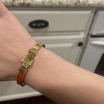Michael Kors Signed  Hinged Buckle Bangle Bracelet Gold Tone / Orange Enamel Photo 5