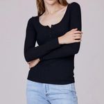 LNA Chriselle Black Ribbed Long Sleeve Scoop Neck Henley Tee Size XS Photo 1