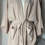 Topshop Light Pink Blush Beige Tie Waist Kimono Blazer Jacket Size 12 Large Photo 0