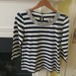 Banana Republic Sequin Collar Striped Tee Navy White - Size Medium Photo 3