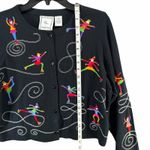 Vintage Michael Simon Lite Cardigan M Black Embroidered Novelty Knit Ice Skaters Size M Photo 8