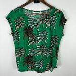 Nicole Miller Linen Top L Green Palm Print Resort Coastal Vacation Summer Chic Photo 0