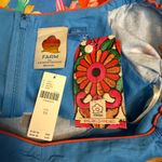 Farm Rio  Women’s XS Linen Blend Printed Mini Dress Blue Red Flower Puff Sleeve Photo 10