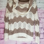 Sun & Shadow  WOOL MOHAIR OPEN CROCHET KNIT FOLDOVER COWL NECK SWEATER M Photo 0