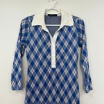 Smythe Womens Dress XS Argyle Polo Bodycon Midi Knit Blue Check Collar Photo 2