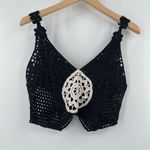 NATIVE ROSE Crochet Crop Tank Cropped Black Boho Festival B&W Nina NWT S/M Photo 4