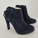 Nine West Blaiseo Genuine Blue Suede Stiletto Heel Bootie 6.5 Elastic X-Back 90s Photo 0