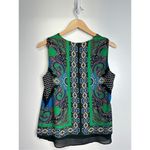 Rose + Olive  Blouse Womens Size Medium Printed Sleeveless Shirt Green/Black‎ Photo 1