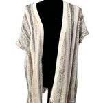 Knox Rose  Cream Pink Blue Knit Short Sleeve Fringe Cardigan Women's Size Large Photo 0