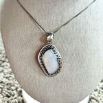 Artisan  950 Sterling Silver Mother of Pearl Asymmetrical Pendant Necklace Photo 4