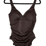 Croft & Barrow  Body Sculptor Ruched One-Piece Swimsuit Size 12 Brown Slimming Photo 0