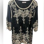 Simply Couture  3XL Plus Formal Tunic embroidered embellishment Black Gold EUC Photo 0