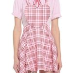 Hot Topic NWT Brand Sweet Society Pink & Red Plaid Heart Suspender Dress Photo 0