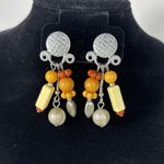 Vintage Robert Rose Orange Silver Boho Tribal Aztec Dangle Earrings Photo 0