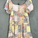 Boho Babydoll Dress Womens Large Colorful Floral Paisley Patchwork Tiered Hippie Multiple Photo 2