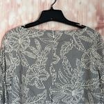 Badgley Mischka  Navy Striped Floral Print Tiered Bell Sleeve Boatneck Dress Sz 4 Photo 6