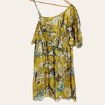 Hemant and Nandita  Yellow Silk Metallic One Shoulder Mini Dress Size M Photo 2