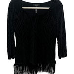 Style & Co Style Co Black Velvet Geometric Burnout Fringe Top 3/4 Sleeve Women's Size Small Photo 0