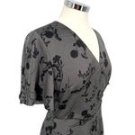 41 Hawthorn Floral Wrap Dress Satin Short Sleeve Gray Black Size MP NWT Photo 4