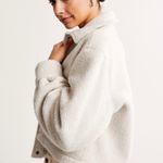 Abercrombie & Fitch Cropped Sherpa Shirt Jacket in Cream Photo 3