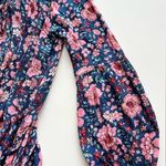 Billabong  women long sleeve floral blue crinkle dress deep V neck with strings S Photo 2