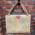 raffia straw suitcase shoulder bag floral blue pink yellow Photo 1