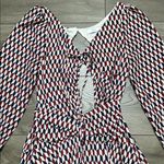 Mulla High Low Ruffle Cut Out Maxi Dress Red Black Geometric Size Medium Photo 9