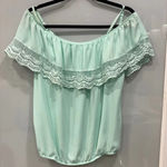 A Byer A. Byer Women's Baby Doll Teal Turquoise Open Cold Shoulder Blouse Top Shirt M Photo 0