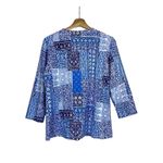J. McLaughlin  Catalina Cloth‎ Top Sz L Floral Paisley Patchwork Blue 3/4 Sleeve Photo 1