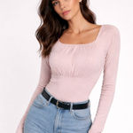 Willow Root Pink Ribbed Square Neck Long Sleeve Milkmaid Top Size S Romantic Photo 0