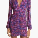 REBECCA VALLANCE Cherry Bomb Floral Print Shirred Long Sleeve Mini Dress 2 NWOT Purple Photo 0