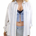 American Eagle AE Aerie Good Day Button Down Shirt Marbled Blue Stripe NWT Small Photo 0