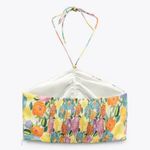 ZARA  Floral Satin Ruched Front Smocked Back Adjustable Halter Crop Top Size XL‎ Photo 7