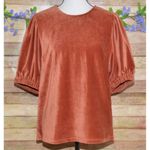 THML Fall Women Size L Corduroy Orange Rust Puff Short Sleeve Top Shirt Soft Photo 0