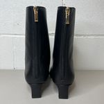 Ann Taylor New solid black Tapered Heel Leather Booties Size 5M zip up square Photo 4