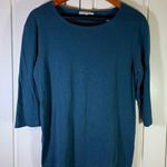 Bryn Walker Teal Blue 3/4 Sleeve Ribbed Knit Top Made in USA XL Basic Layer READ Photo 0