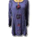 Sacred Threads  Deep Purple Embroidered Boho Tunic One Size Tie Back Photo 1