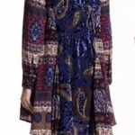 Aratta Silent Journey Boho‎ Paisley Floral Velvet Burnout Tunic Dress Large Blue Photo 0