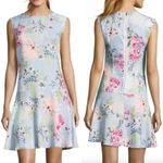Nicole Miller Light Blue Floral Sleeveless Swing Drop Waist Dress Size 6 Photo 2