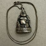 Vintage Buddha “Rub My Belly For Good Luck” silver tone pendant and necklace Photo 4