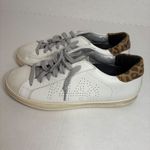 P448 White Leather Sneakers Leopard Print Heel Casual Shoes Photo 1
