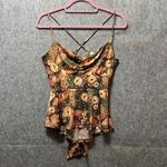 Lily White Floral Cami Top Criss Cross Back Tie Peplum Green Orange L Photo 7