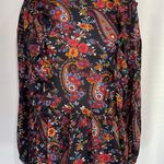 H&M New Paisley Floral Print Ruffle Trim Peplum Blouse Navy Multi Photo 1