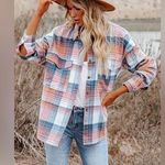 Pink blue white plaid button down shacket Size XL Photo 0